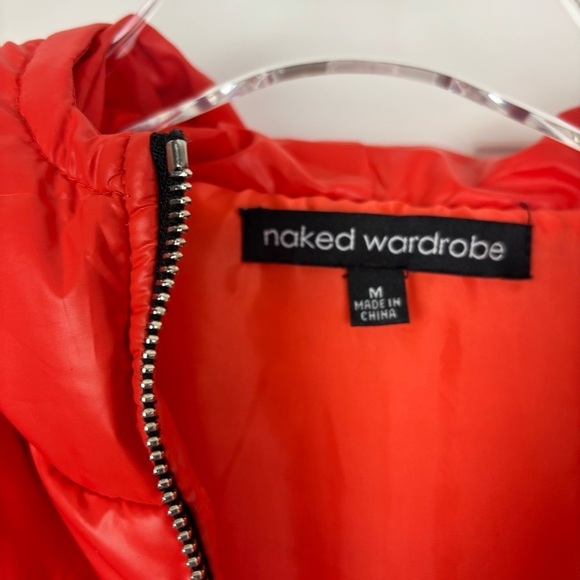 Naked Wardrobe Cropped Puffer Orange Jacket Size Medium - Picture 4 of 11